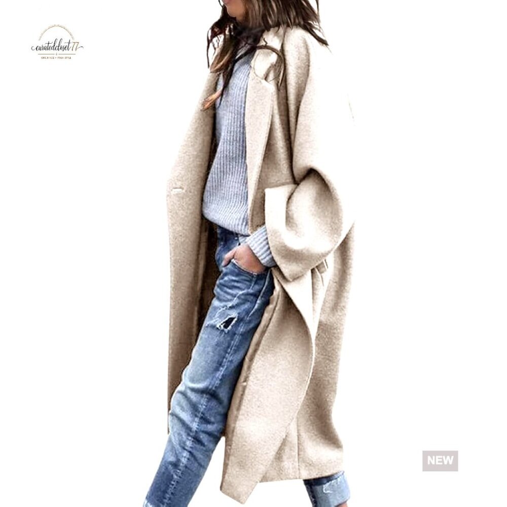 Oversized Wool Peacoat Notch Lapel Classic Chic Winter Casual Knee Length Coat